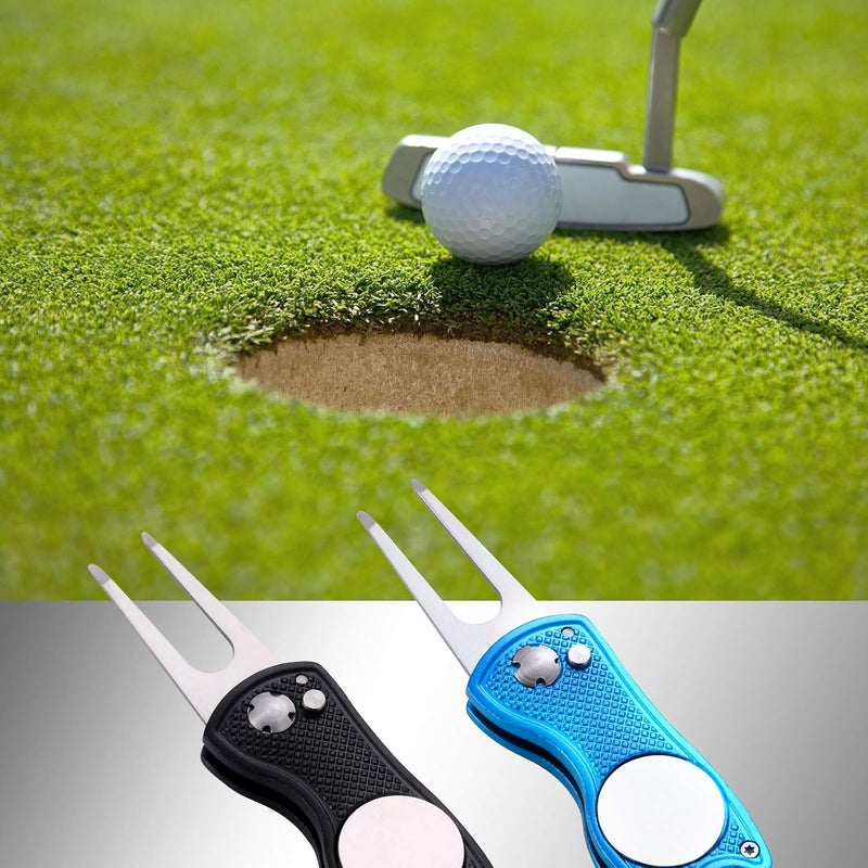 Fpxnb 2 Pack Metal Foldable Golf Divot Tool with Pop-up Button & Magnetic Ball Marker (Pack of 2, Fish Design) - Image 5